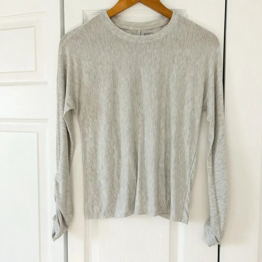 Athleta Girl Long Sleeve Gray Modal Blend Tee Size XL (14) EUC Soft Stretch Top